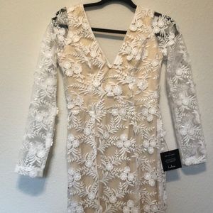 WEDDING DRESS - white and nude, lace with flowers and sequins